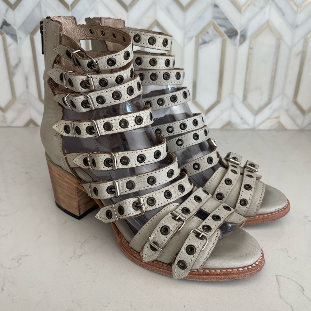 Freebird By Steven Women’s Cassandra Taupe Strappy Gladiator Heeled Sandal Sz 8